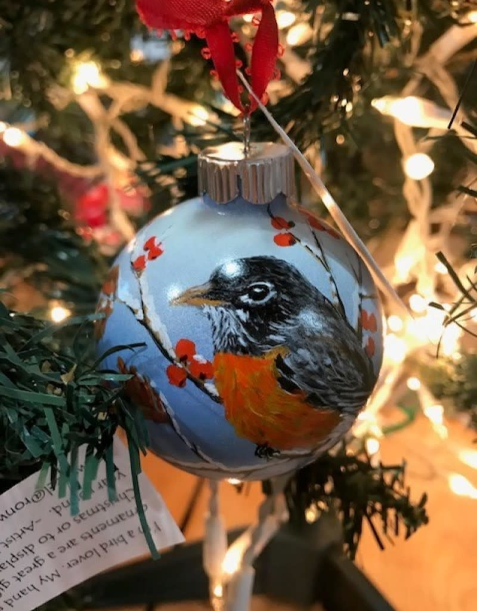 Hand-Painted Ornament - Oriole in Winter With Berries