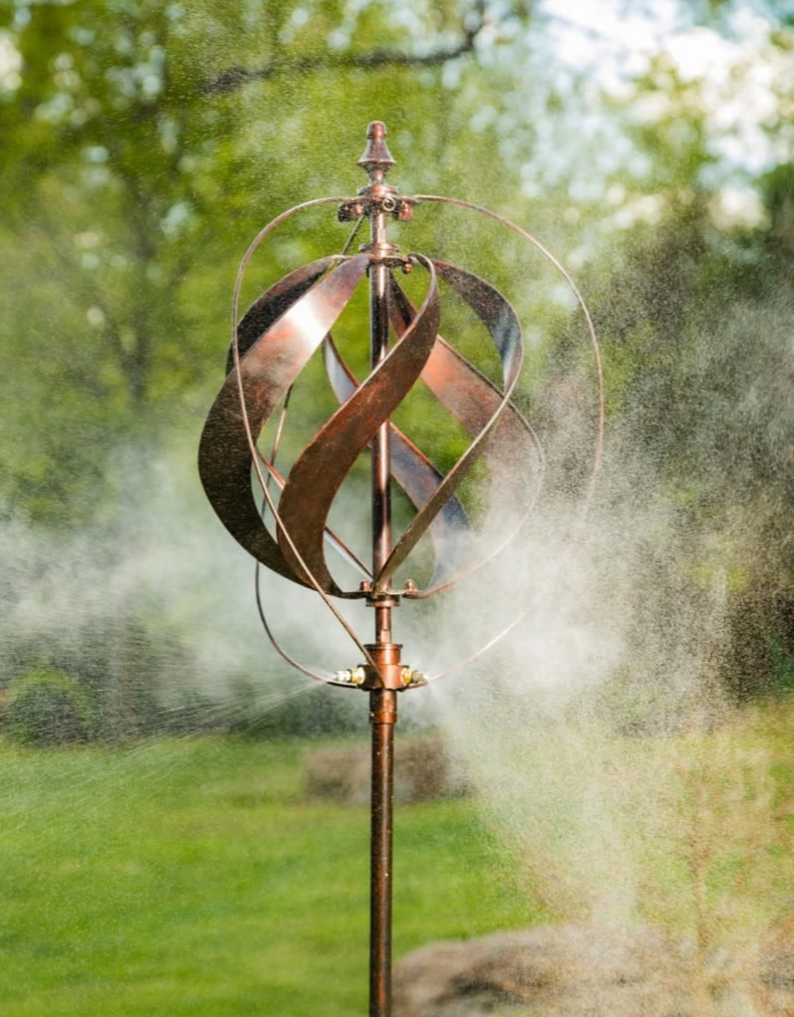 Kinetic Wind Spinner Stake - Misting Copper Sphere