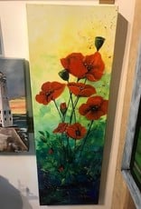 "Tall Red Poppies" - Sally Peckham Original - Acrylic on Canvas 12x36