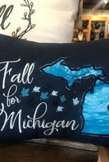 Bear Den Handmade Embroidered Pillow Mini - Fall for MI Navy 9''x7''