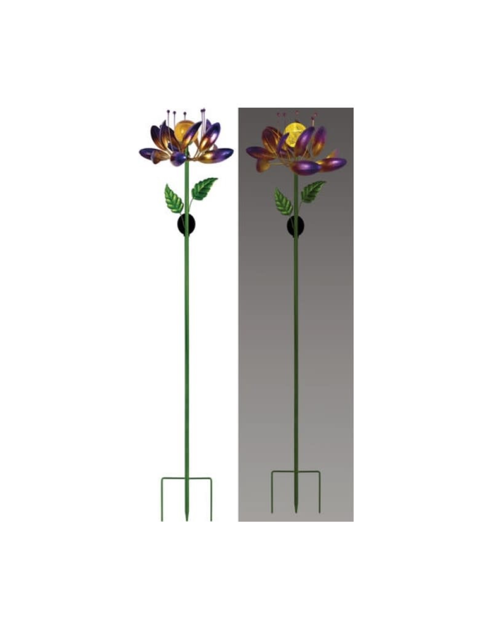 Solar Spinning Stake - Giant Purple Lotus w/Yellow Orb 66''