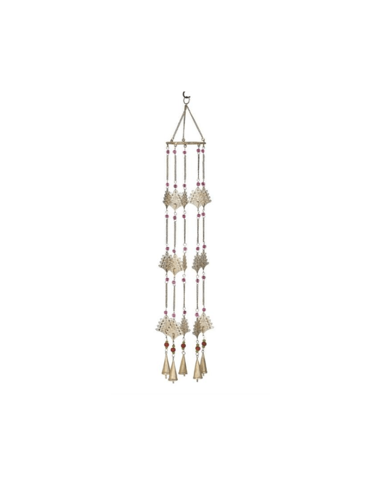Garden Chime - Gold Peacock w/Red Beads