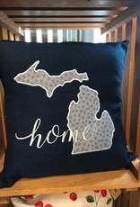Embroidered Pillow - MI Home Navy & Petoskey Stone