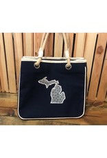 Rope Handle Boat Tote - Navy & Gray Petoskey Stone