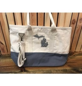 Beach & Boat Tote - Beige/Gray with Petoskey Stone