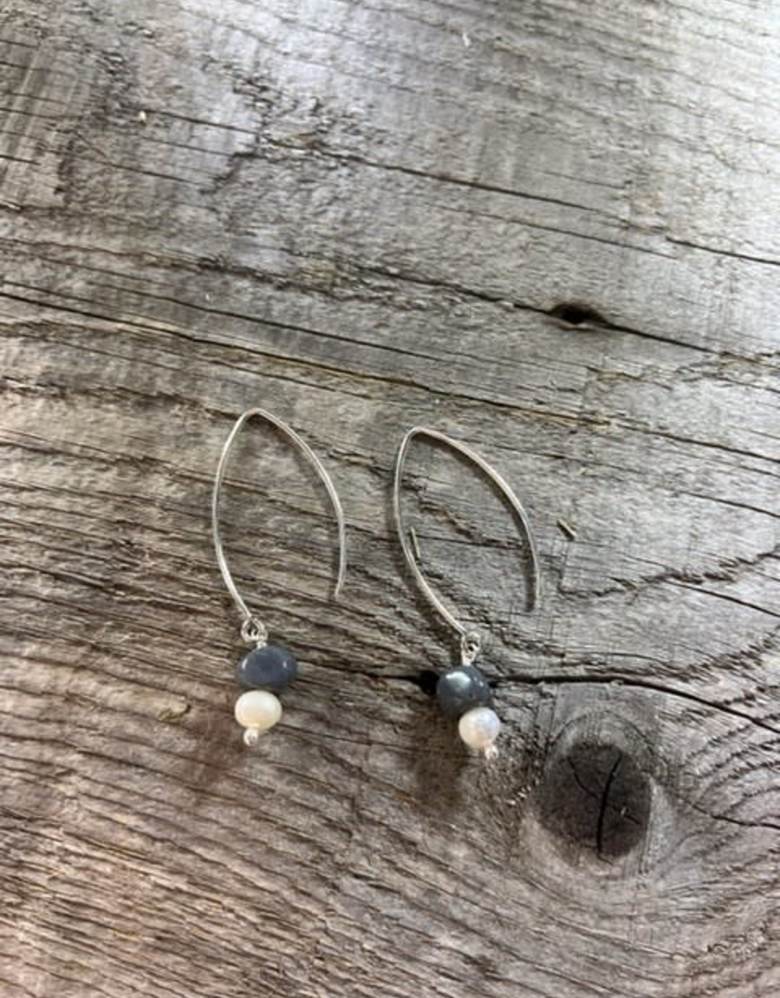 Long Wire Earrings - Leland Blue & Pearl 2