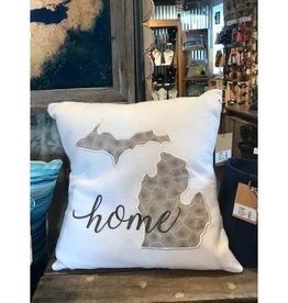 Bear Den Handmade Embroidered Michigan Pillow - White Petoskey Stone Home