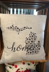 Bear Den Handmade Embroidered Michigan Pillow - Beige Petoskey Stone Home