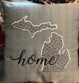 Bear Den Handmade Embroidered Michigan Pillow - Light Gray Petoskey Stone Home