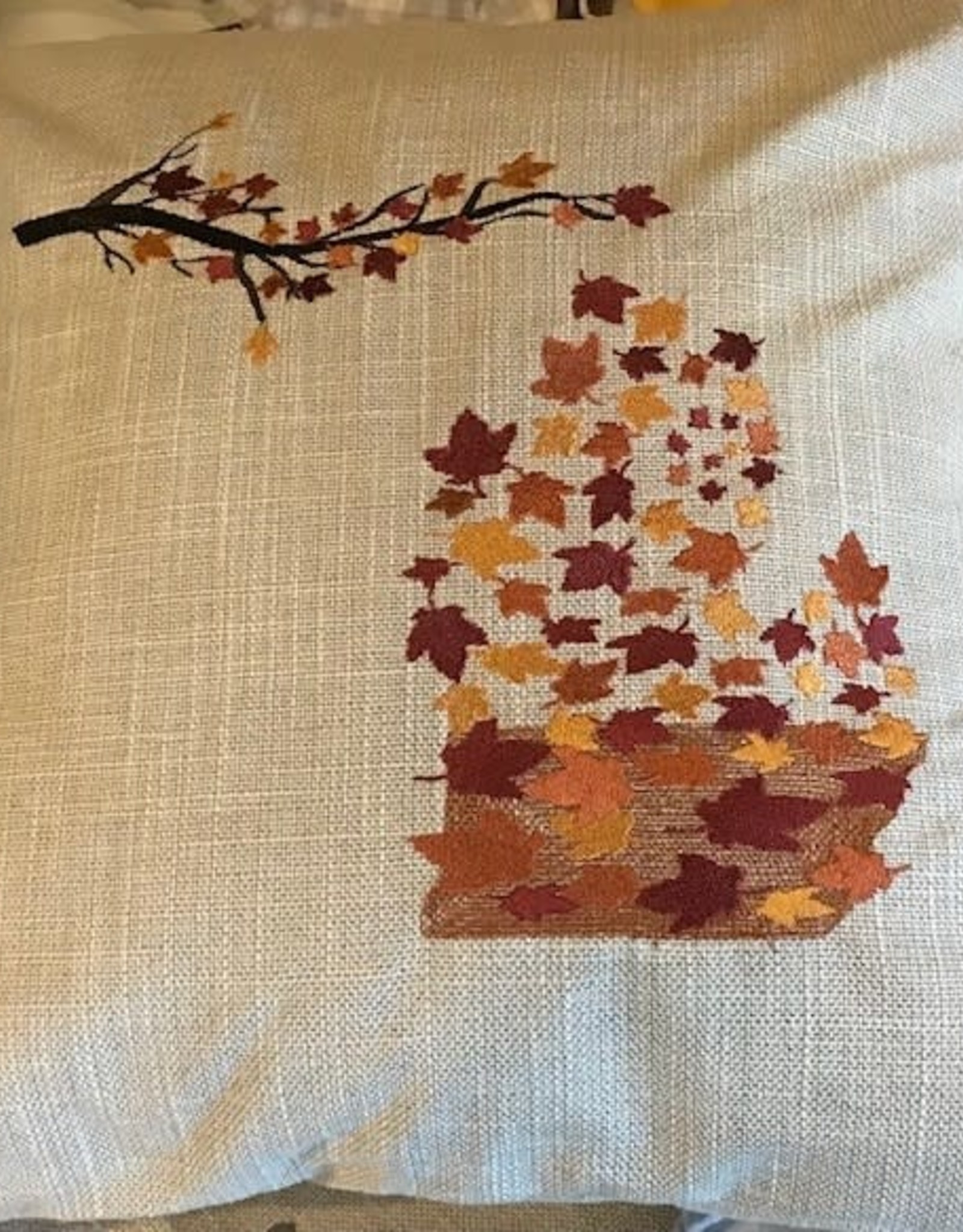 Embroidered Square Pillow - Michigan Falling Leaves