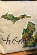 Bear Den Handmade Embroidered Michigan Pillow - Beige Fall Forest Home