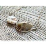 Wave Necklace - Petoskey Stone & Freshwater Pearl 18''