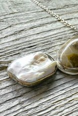 Wave Necklace - Petoskey Stone & Freshwater Pearl 18''