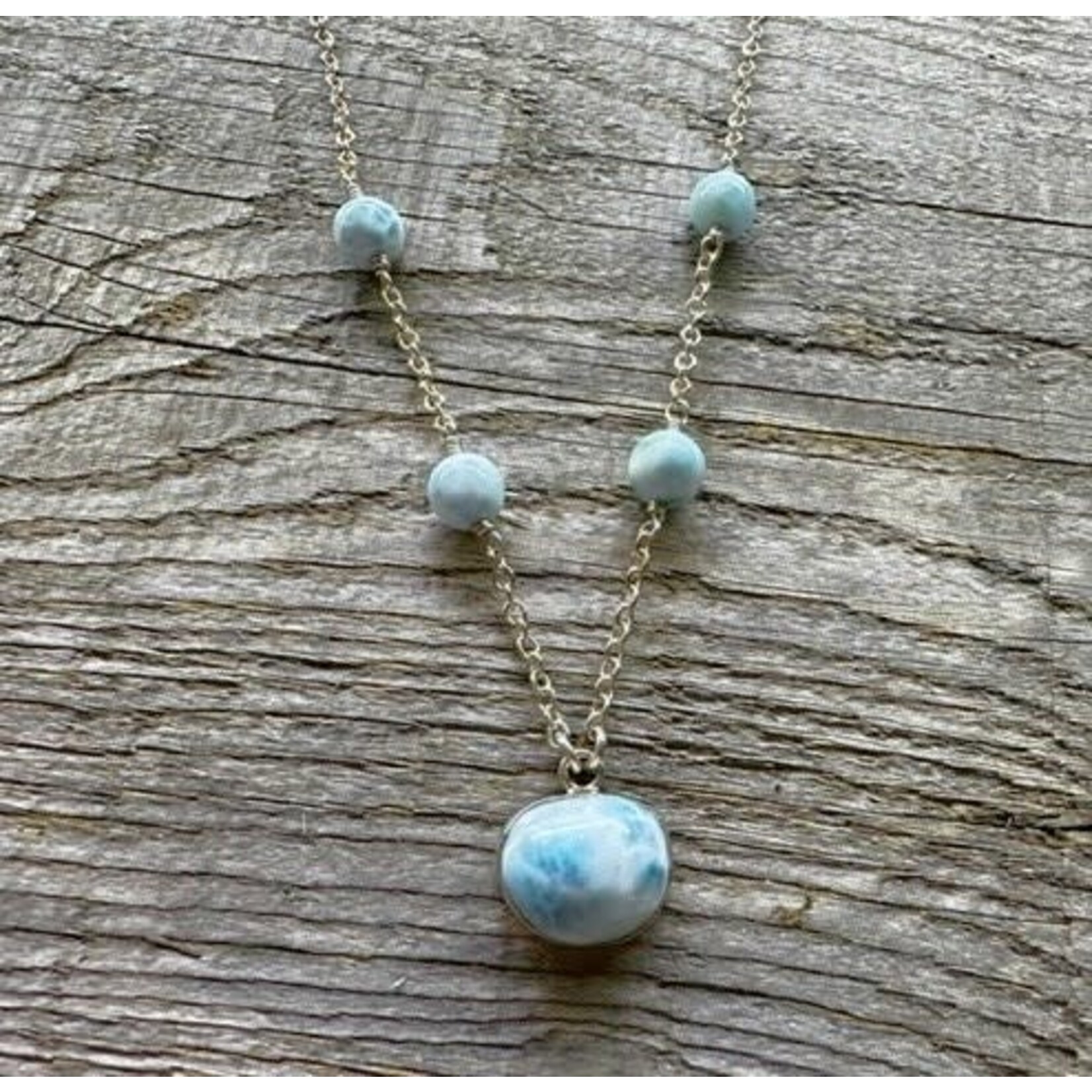 Sterling Silver Necklace - Larimar with Beads