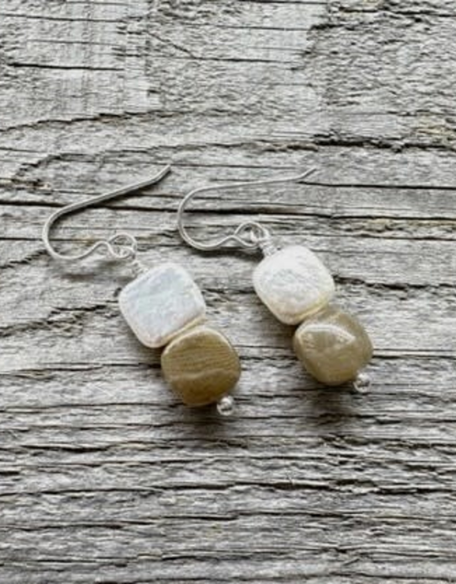 French Hook Earrings - Petoskey Stone & Freshwater Pearl