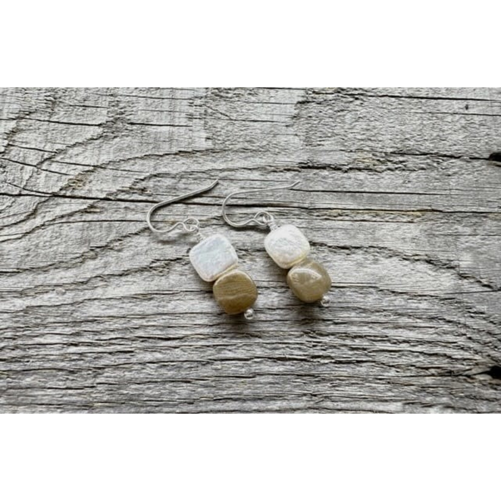 French Hook Earrings - Petoskey Stone & Freshwater Pearl