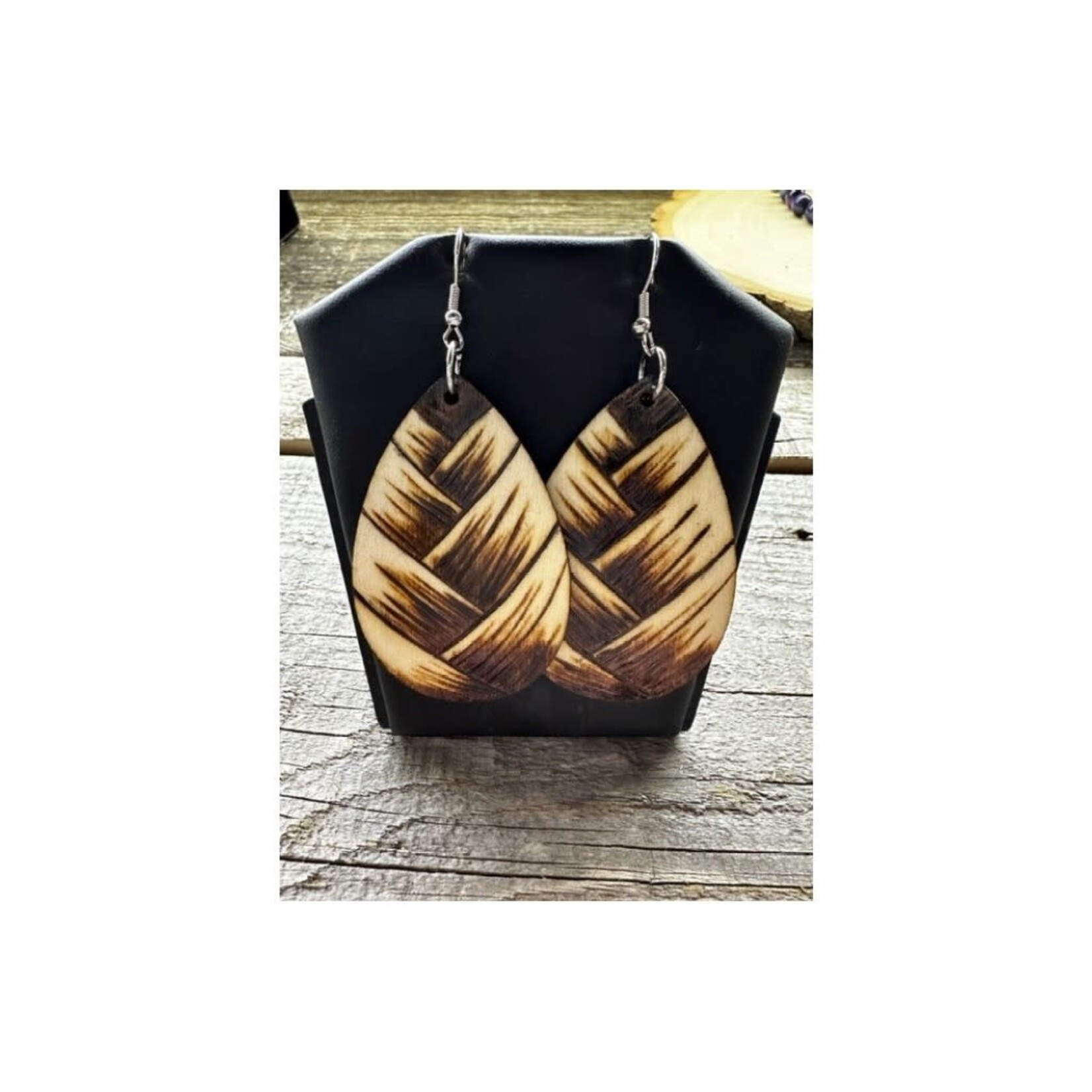 Wooden Earrings - Basket Weave