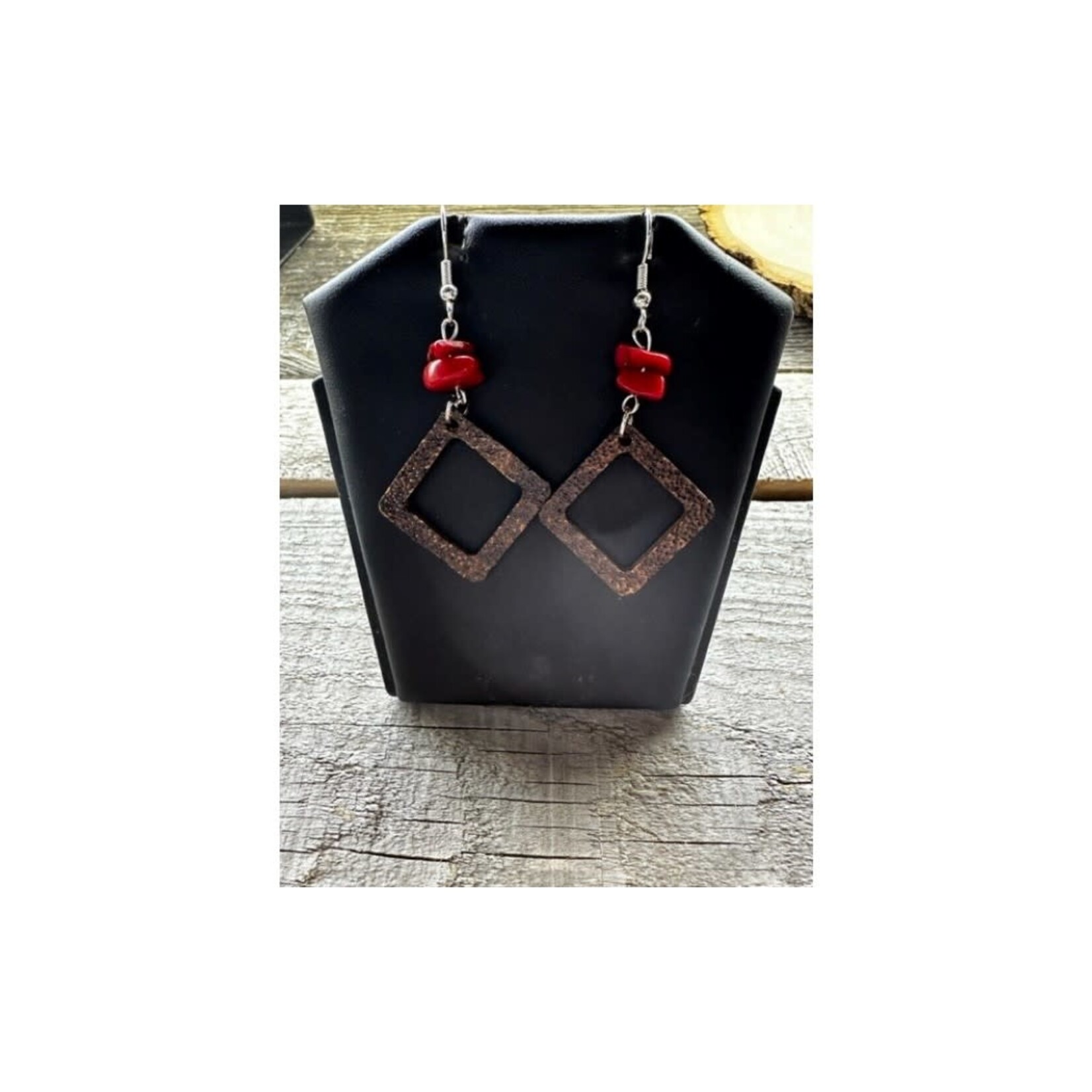 Wooden Earrings - Red Square