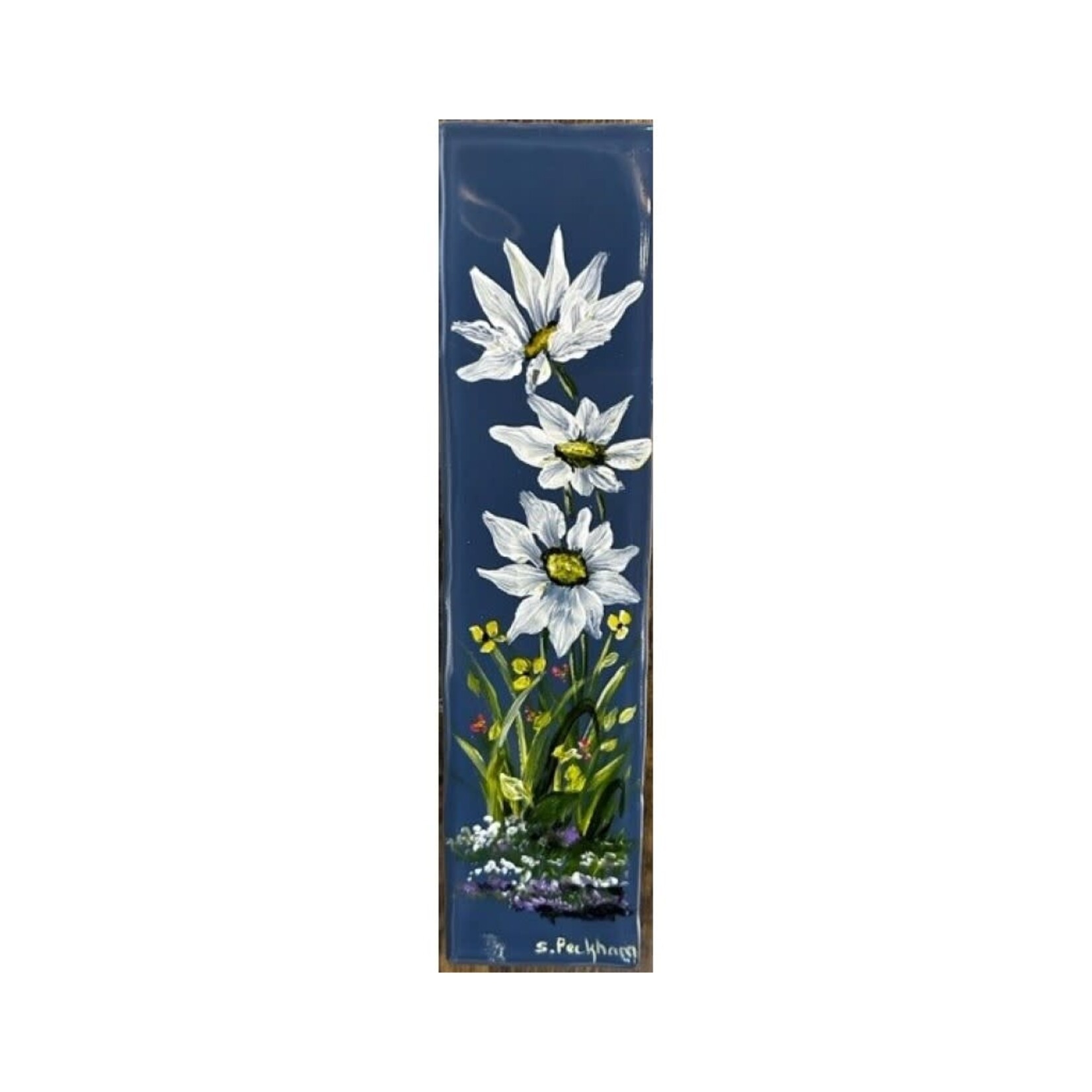 Hand-Painted Tile - Daisy on Blue
