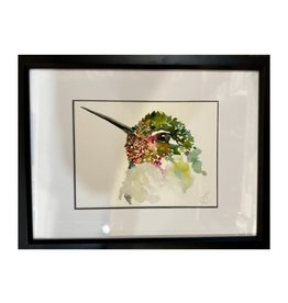 "Hummingbird Portrait" - Michelle Detering Original - Framed Watercolor 16x12
