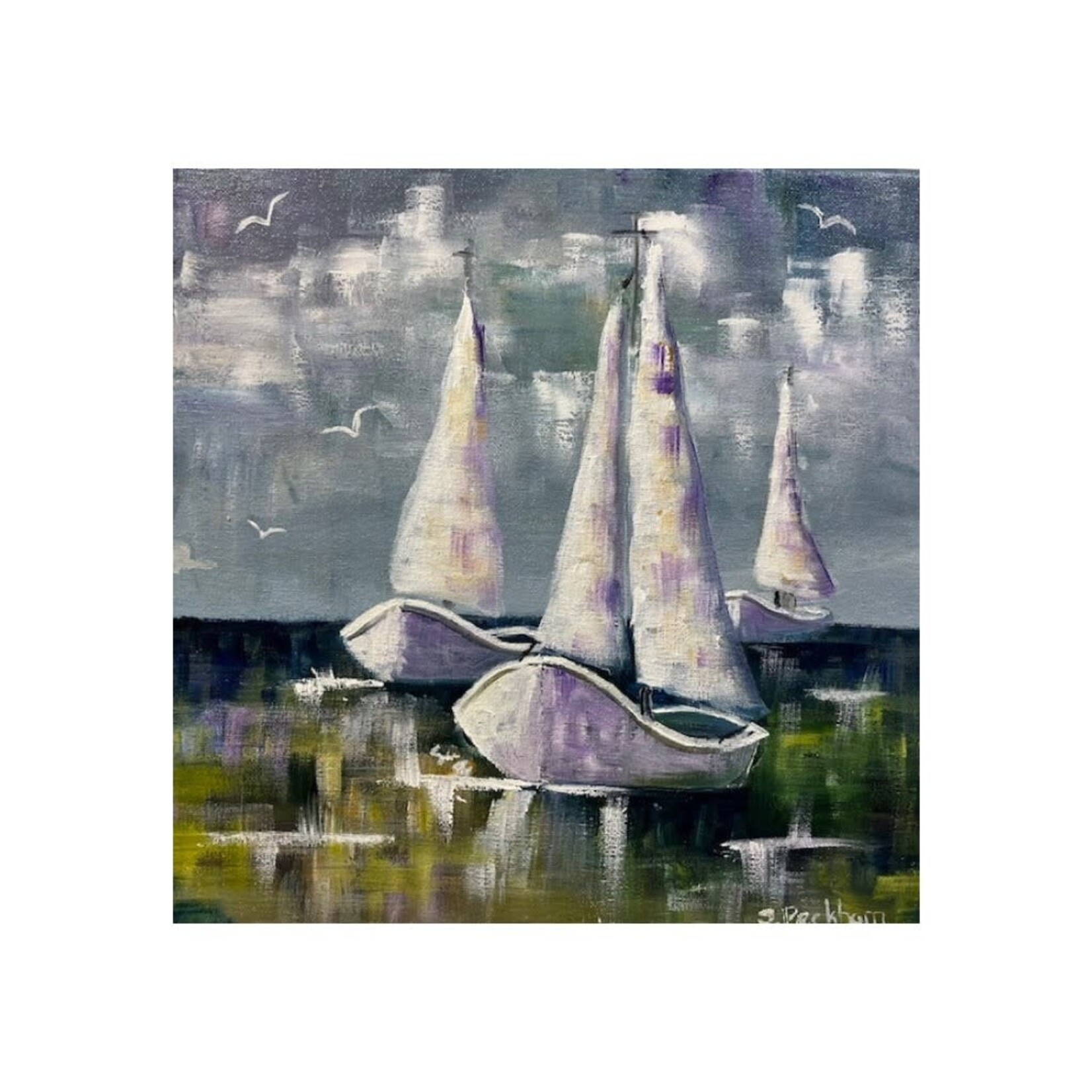 "Gray Skies Over the Sailboats" - Sally Peckham Original 12x12