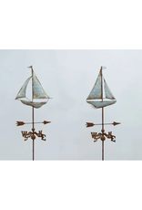 Garden Stake - Sailboat Patina with Compass Weathervane