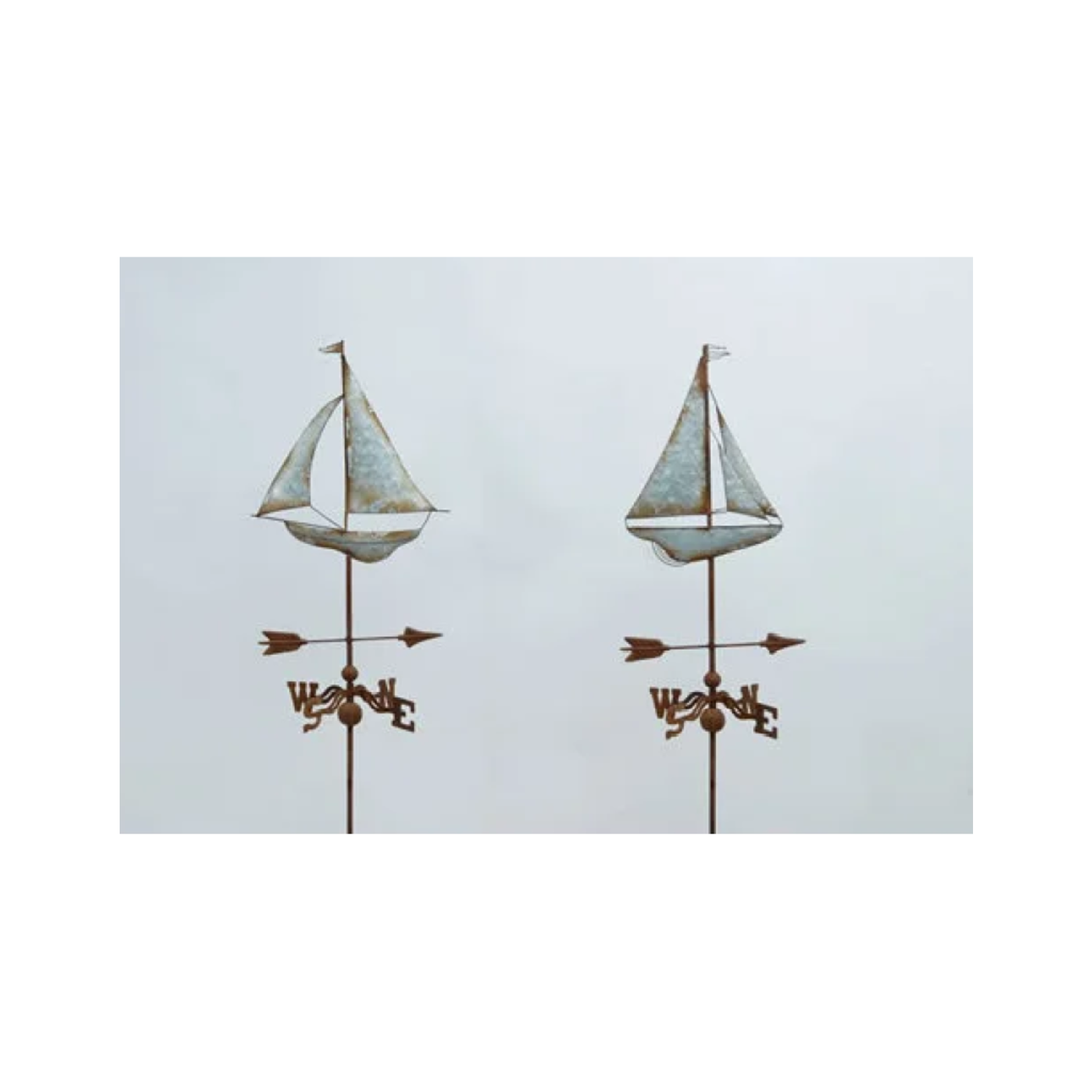 Garden Stake - Sailboat Patina with Compass Weathervane