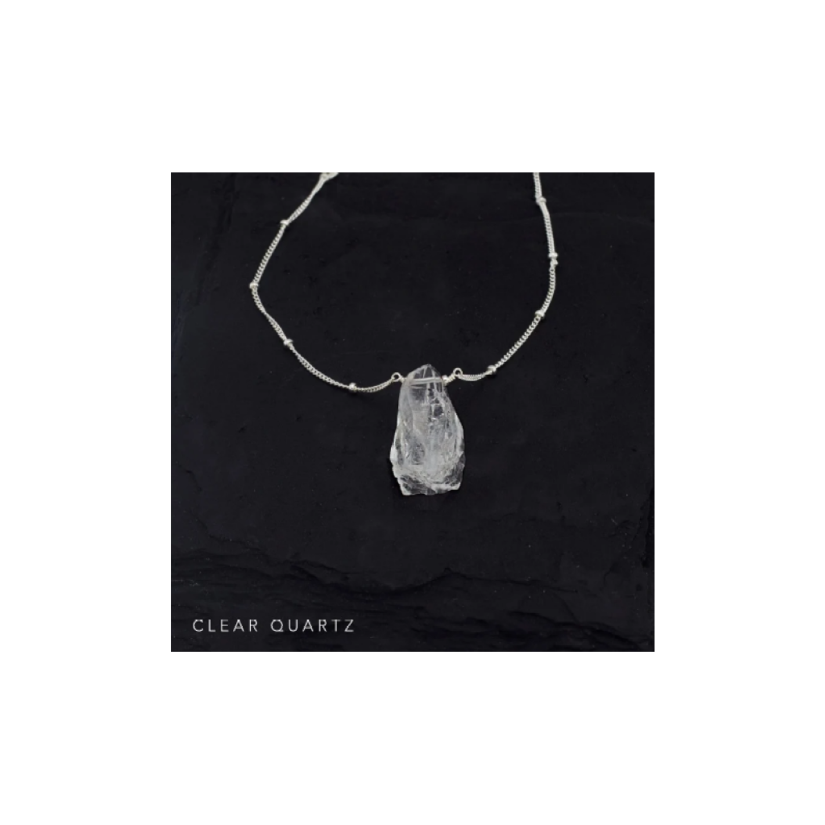 Raw Gemstone Necklace - Clear Quartz/Silver/18''