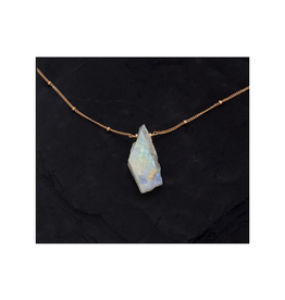 Raw Gemstone Necklace - Moonstone/Silver/18''