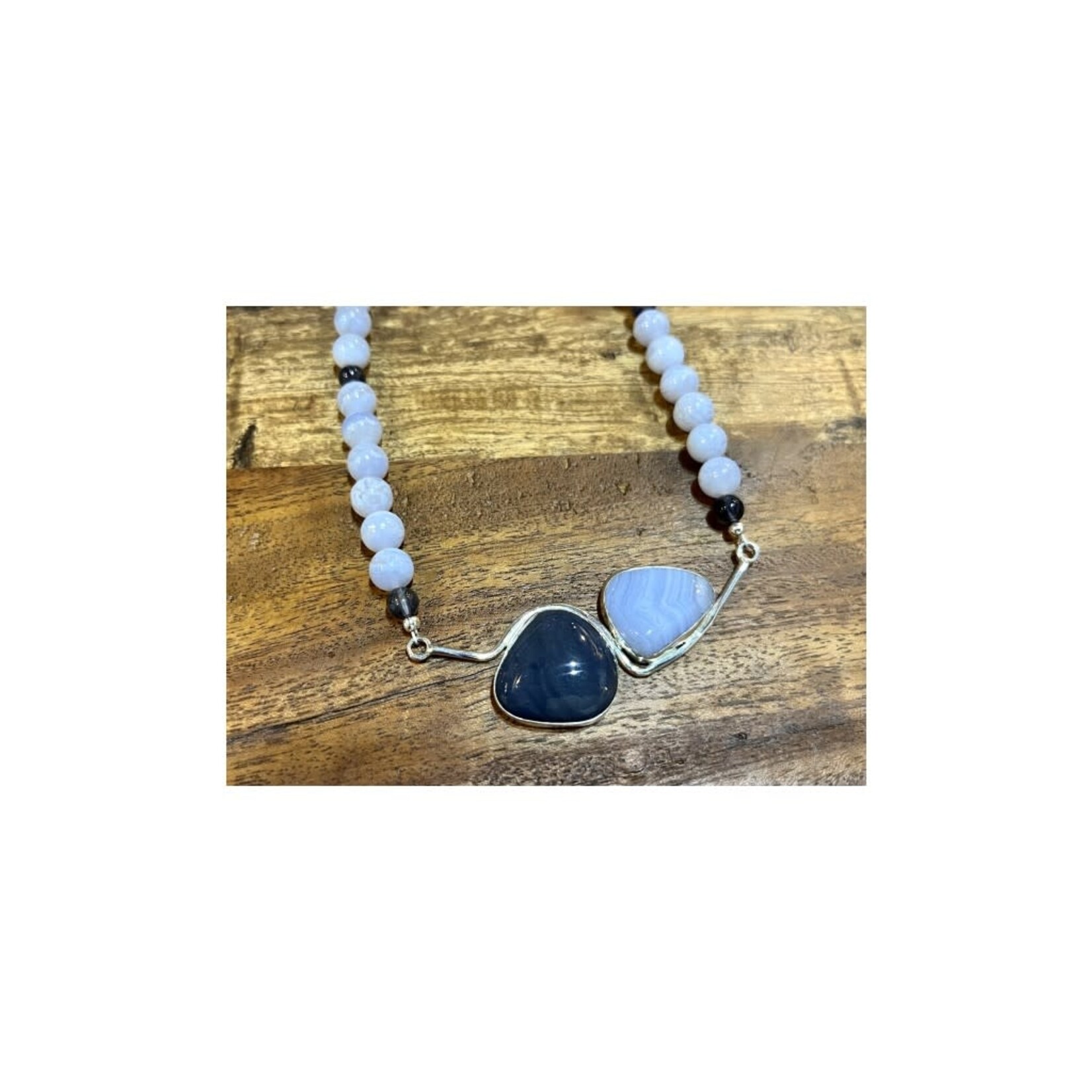 Wave Necklace - Leland Blue & Blue Lace Agate with Iolite & Agate Beading