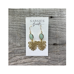 Earrings - Gold Fern with Aqua Jewels