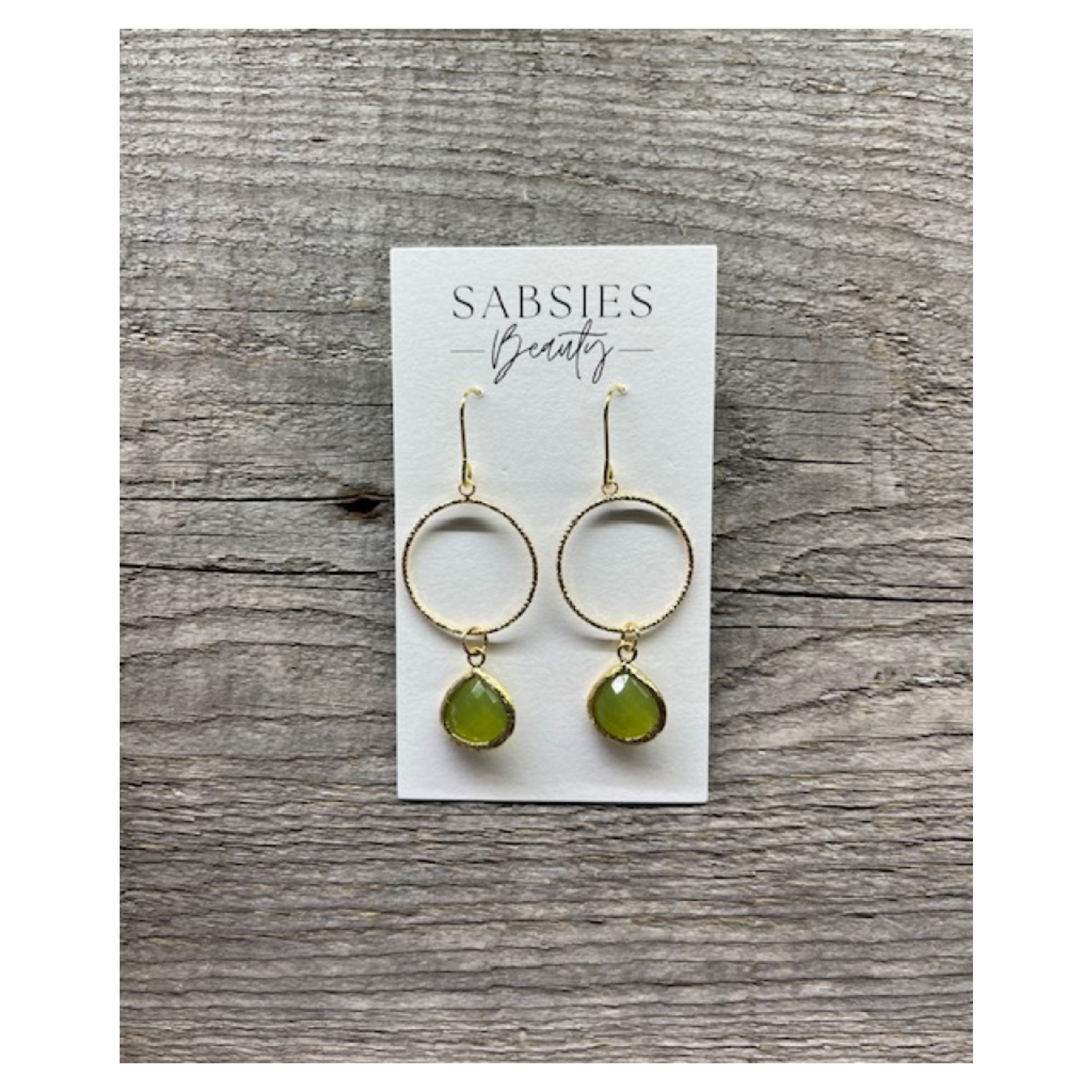 Earrings - Gold Hoop with Green Jewels