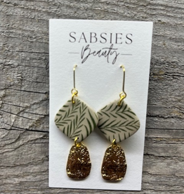 Earrings - Clay Fern with Gold Accent