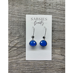 Earrings - Silver Drop with Blue Jewel