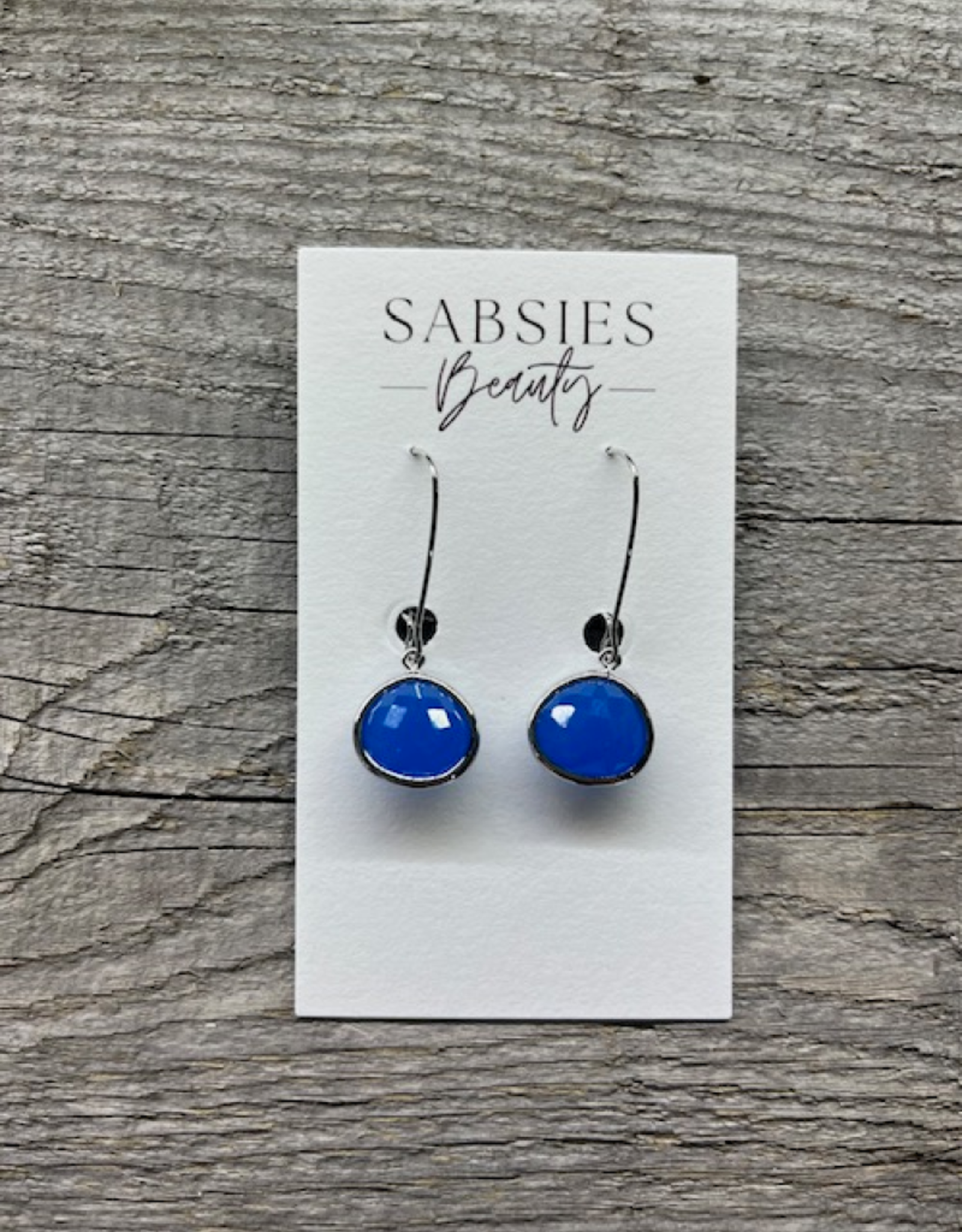 Earrings - Silver Drop with Blue Jewel