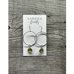 Earrings - Silver Hoop with Green Jewel