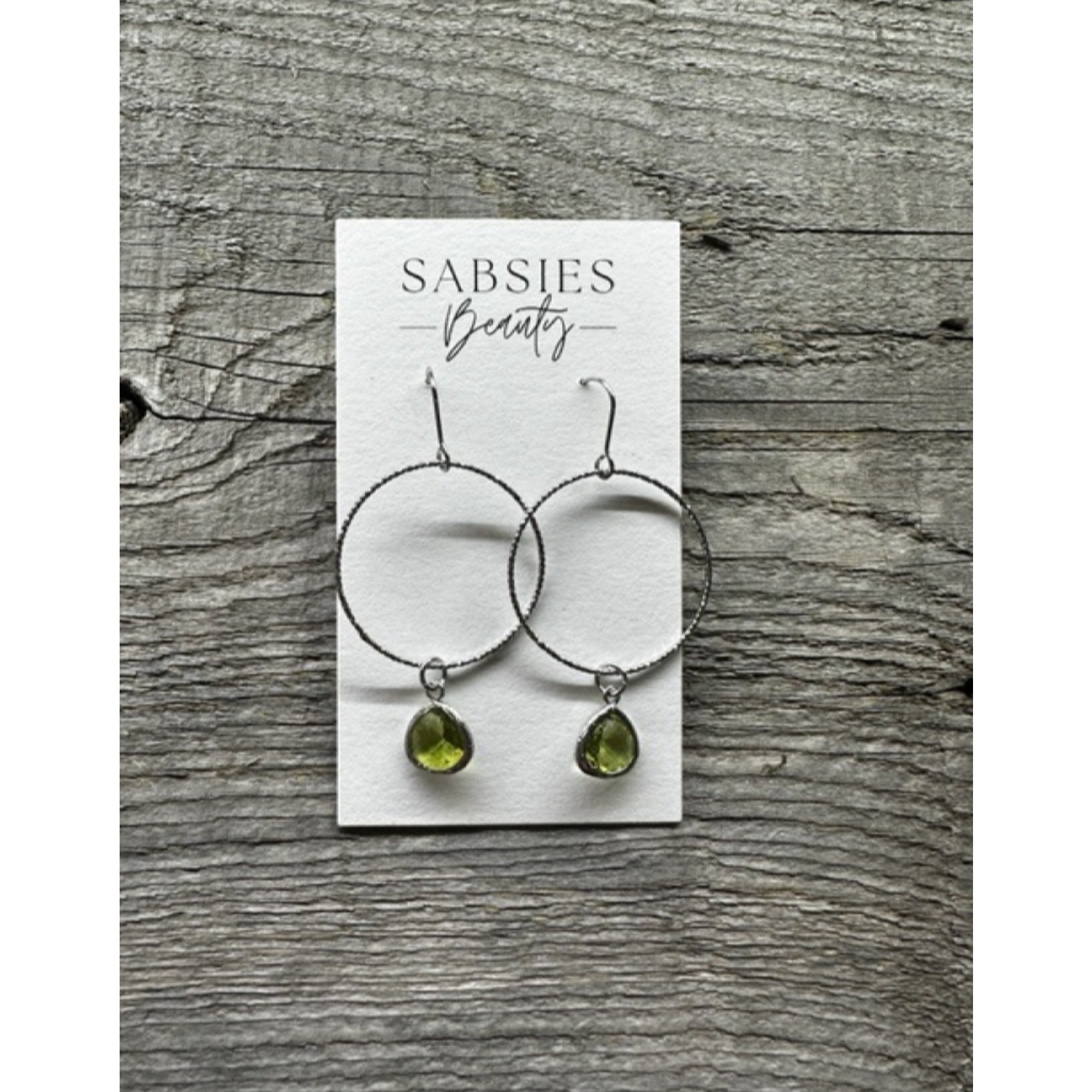 Earrings - Silver Hoop with Green Jewel
