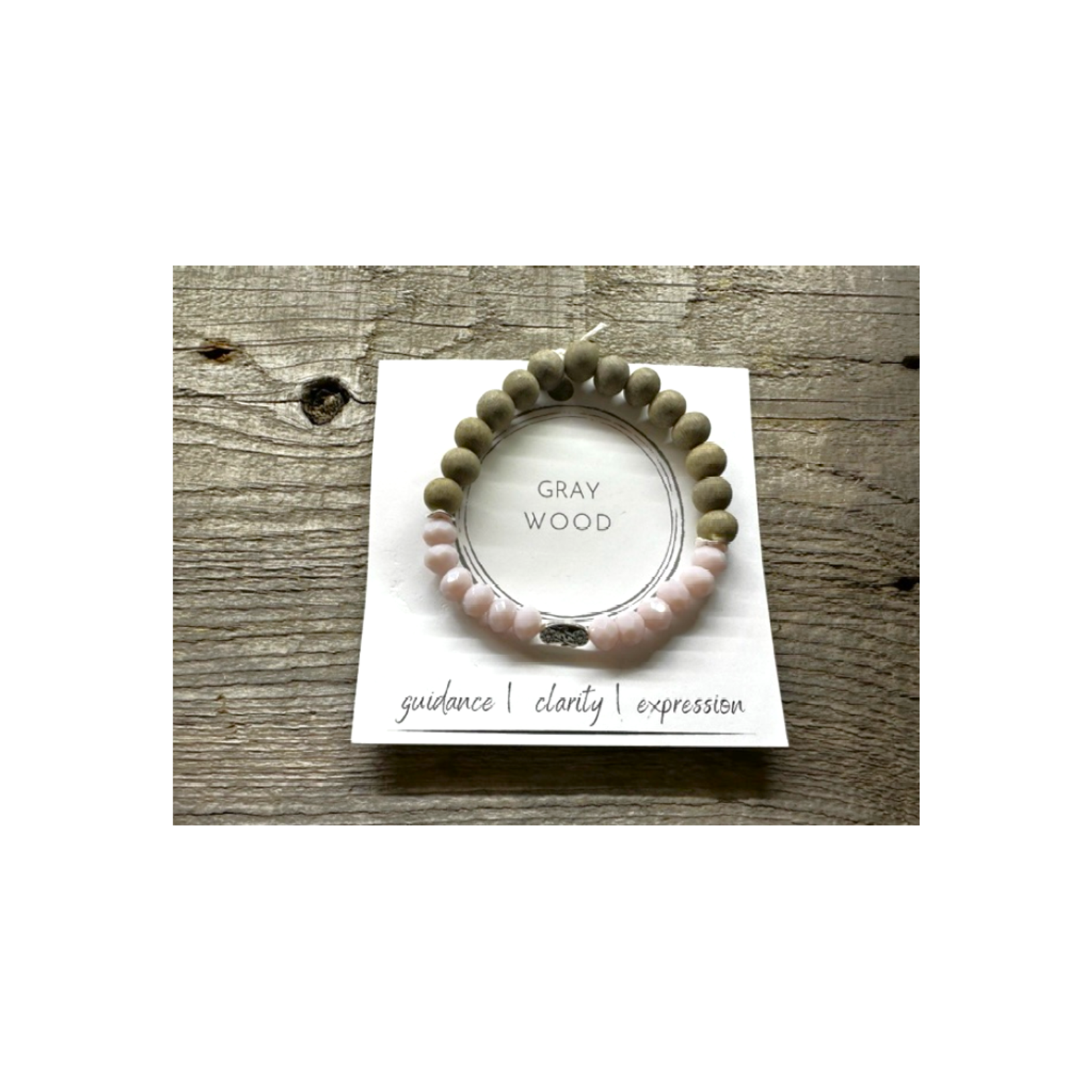 Wood Diffuser Bracelet - Gray Wood Pink Charm