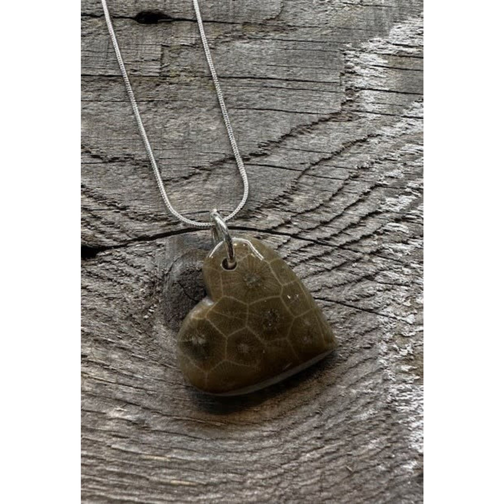 Blue Water Creations Necklace - Petoskey Stone Heart 1