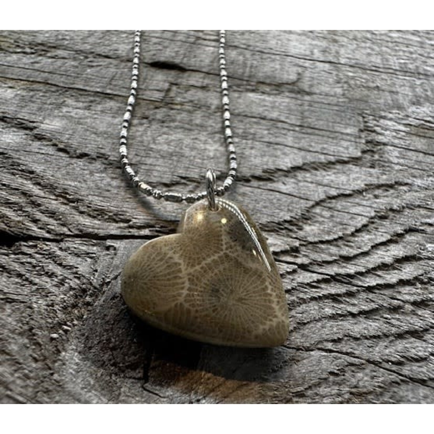 Blue Water Creations Necklace - Petoskey Stone Heart 3