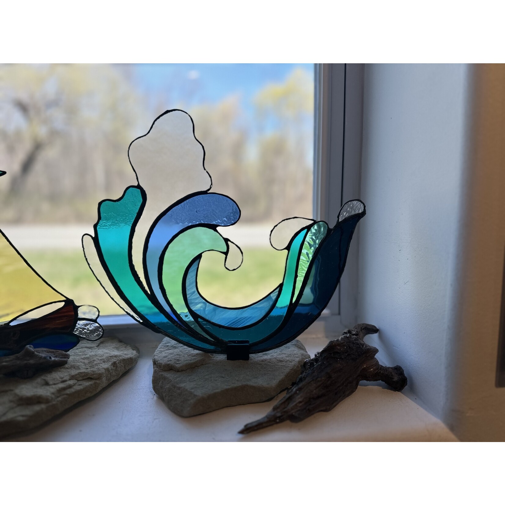 Stained Glass on Stone - "Wave" - Christine Saksewski