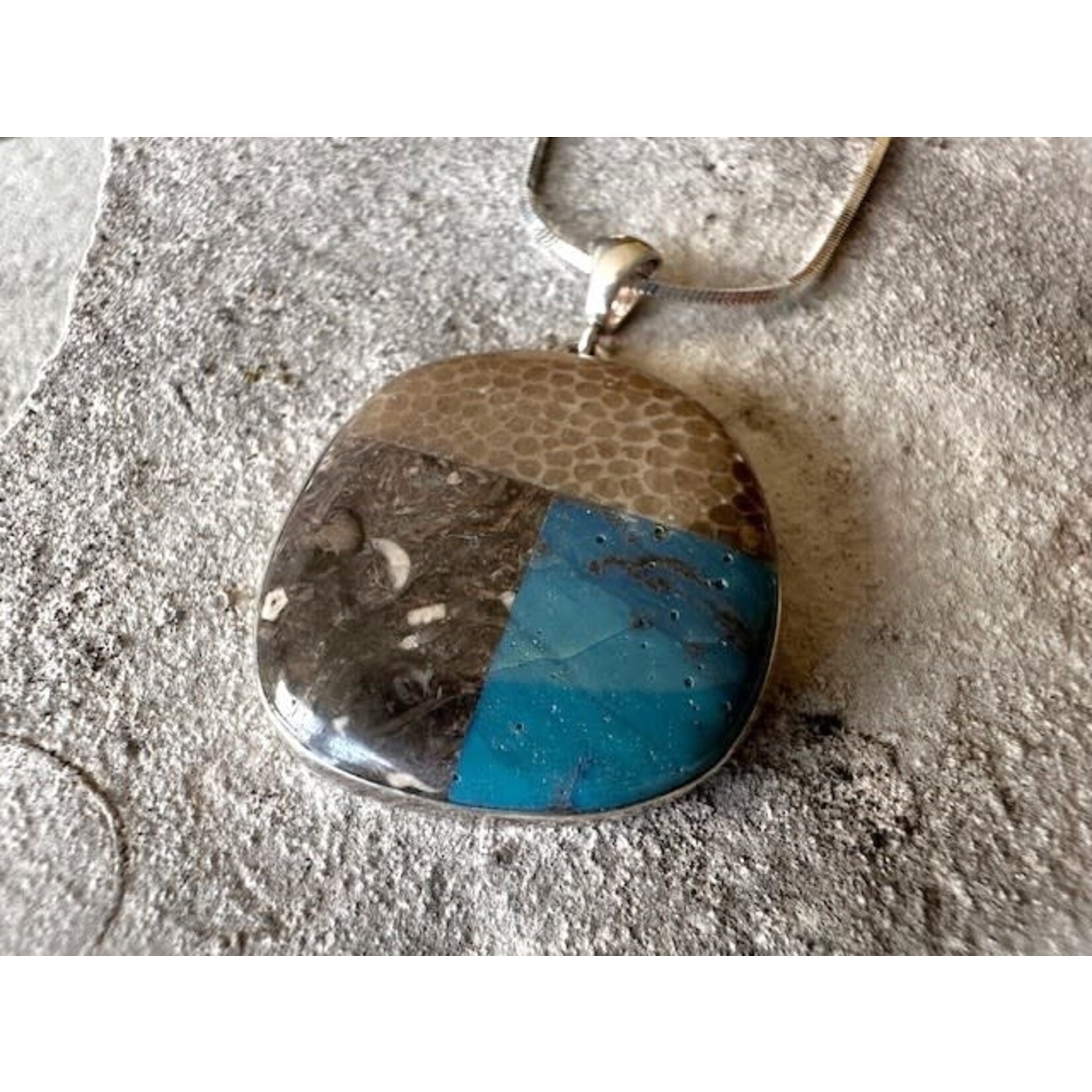 Necklace Pendant - Michigan Stone Trio - Leland Blue, Charlevoix, & Fossil Soup Stone