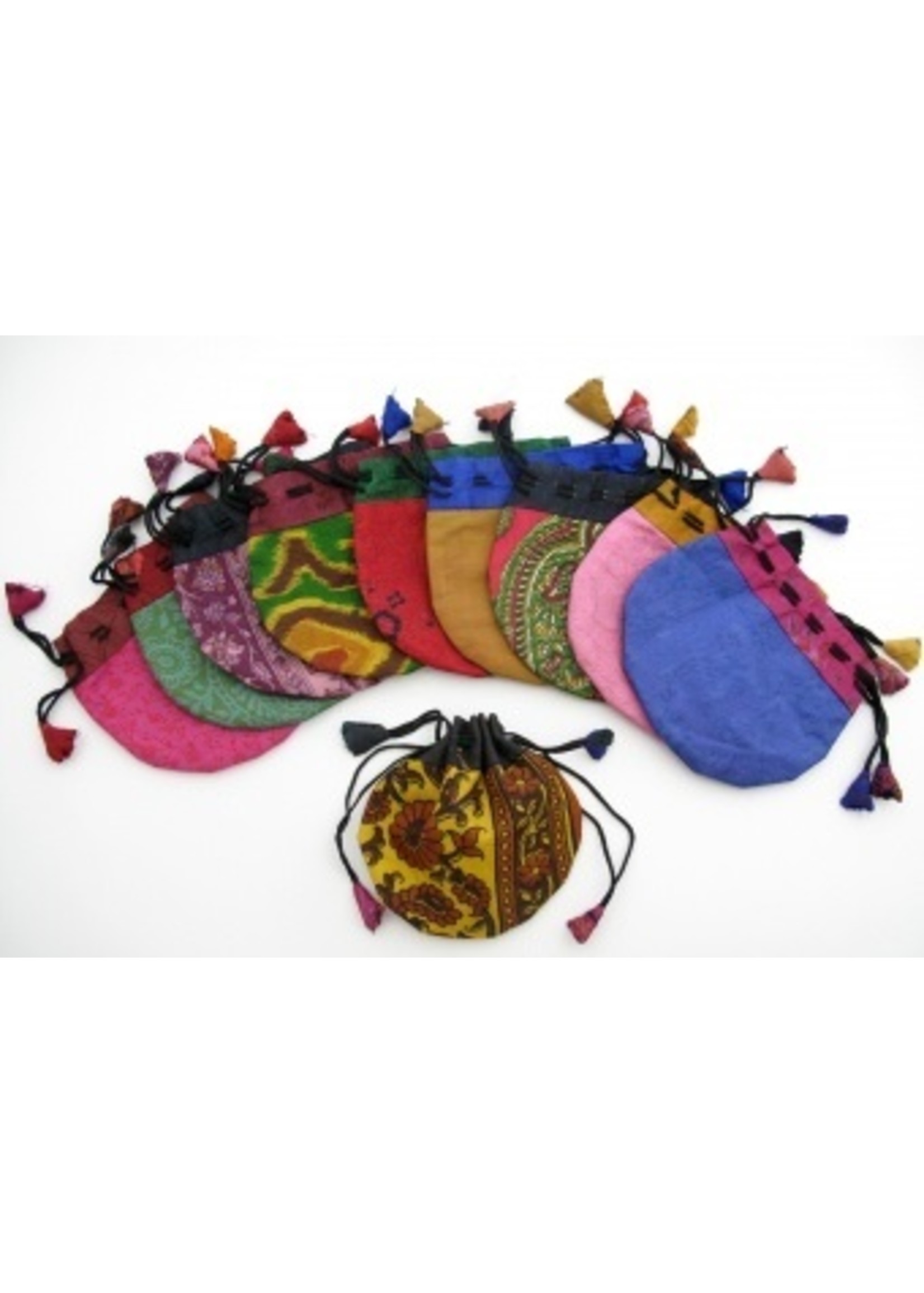 Whimsical Flower 2.75" Embroidered Drawstring Bag