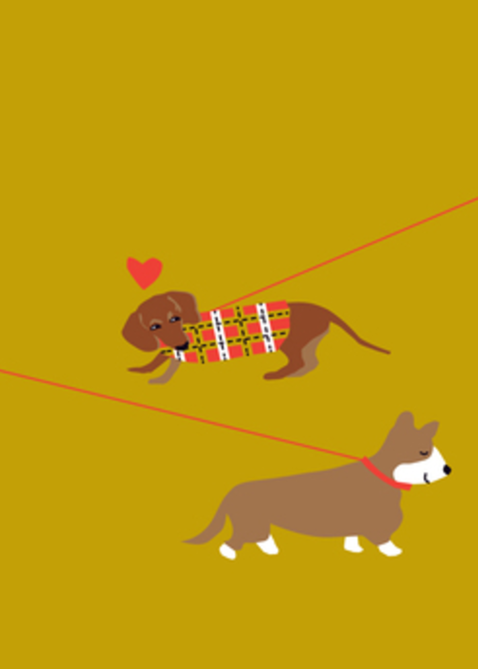 Card VDAY * Dogs on Leashes in Love on Gold