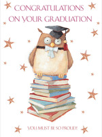 Card GRAD Owl on Books You Must Be Proud