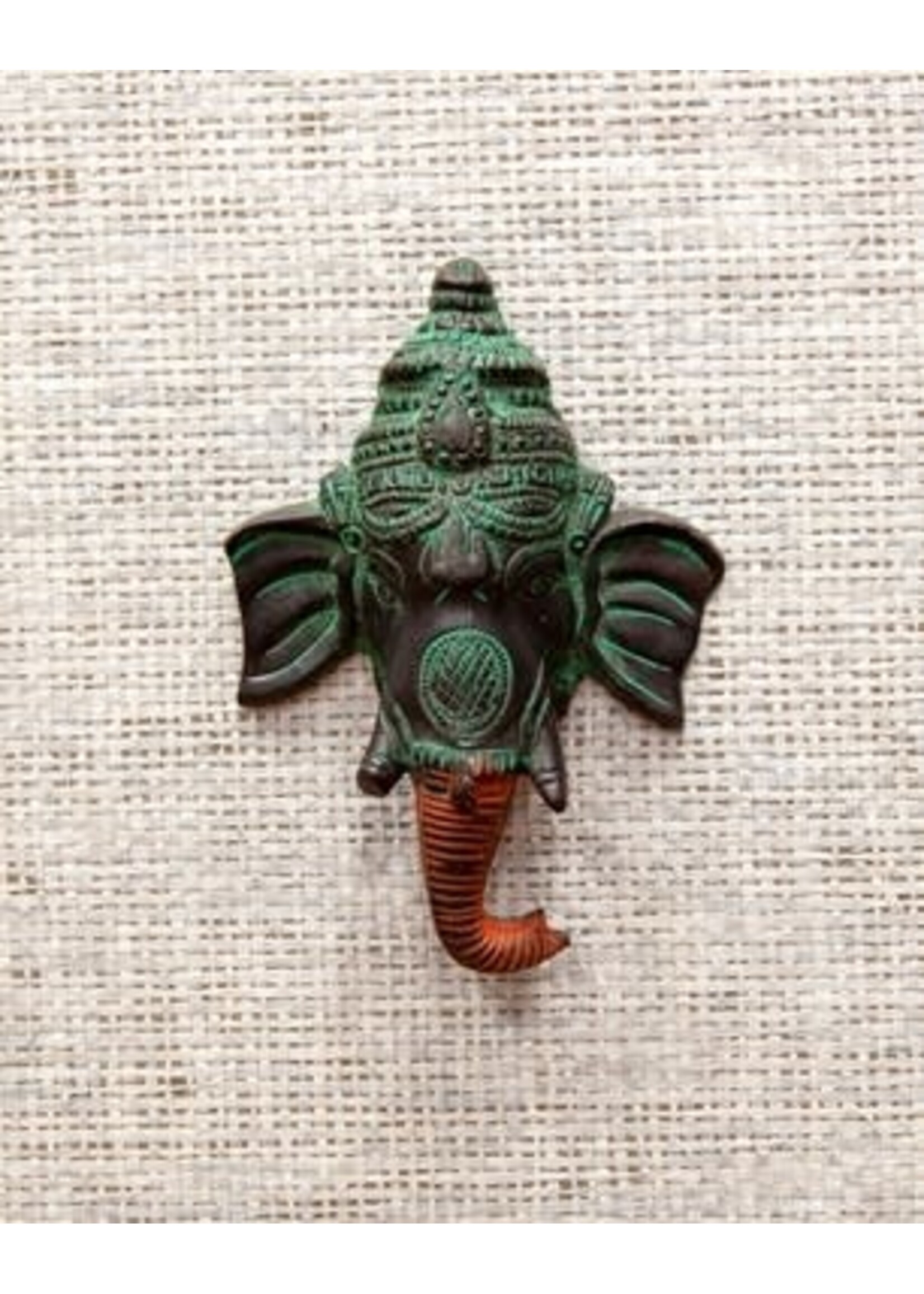 Statue GANESH MASK 7.5" Aluminum w 2 tone bronze finish