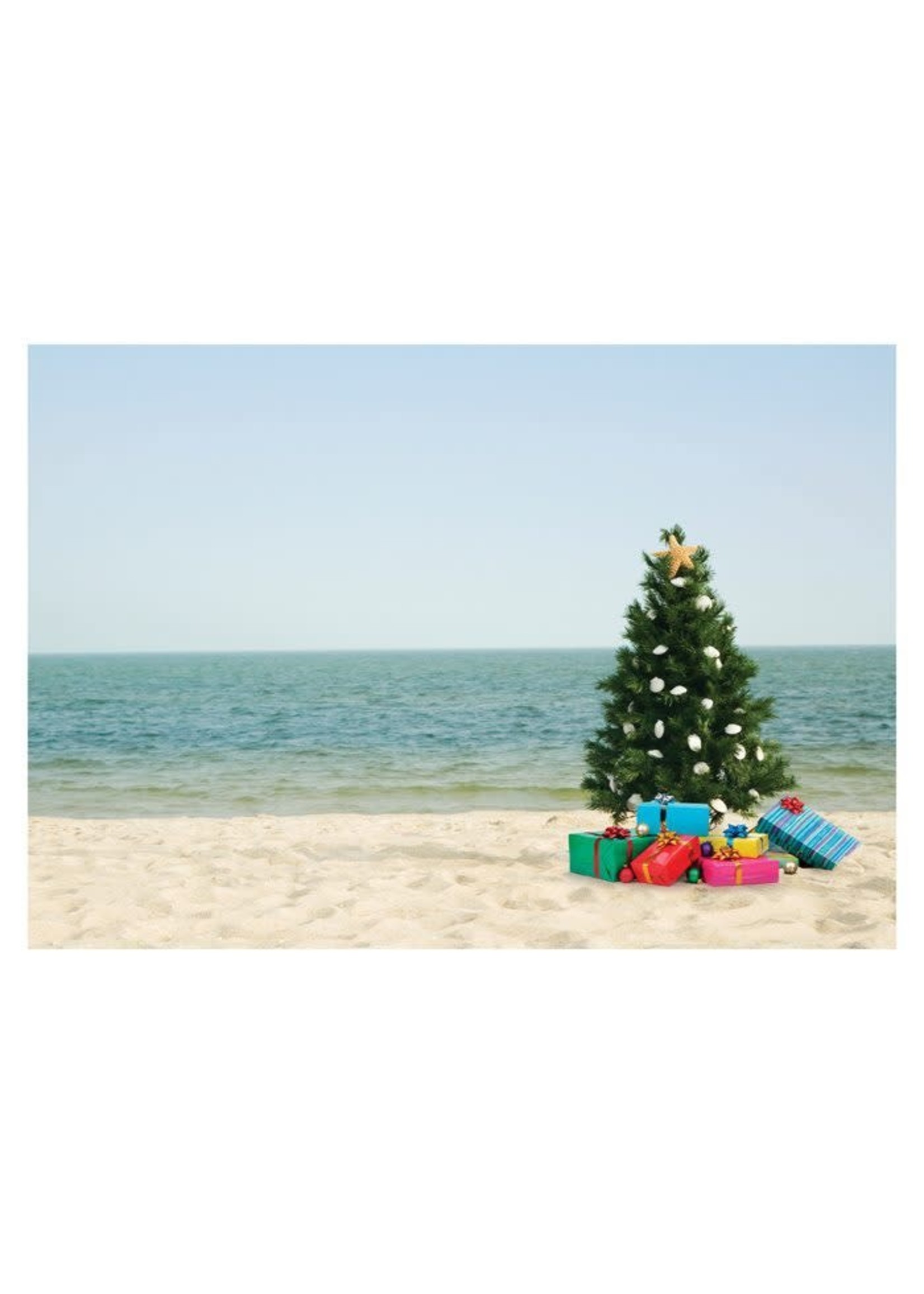 Card XMAS Tree on Beach with Gifts 10ct