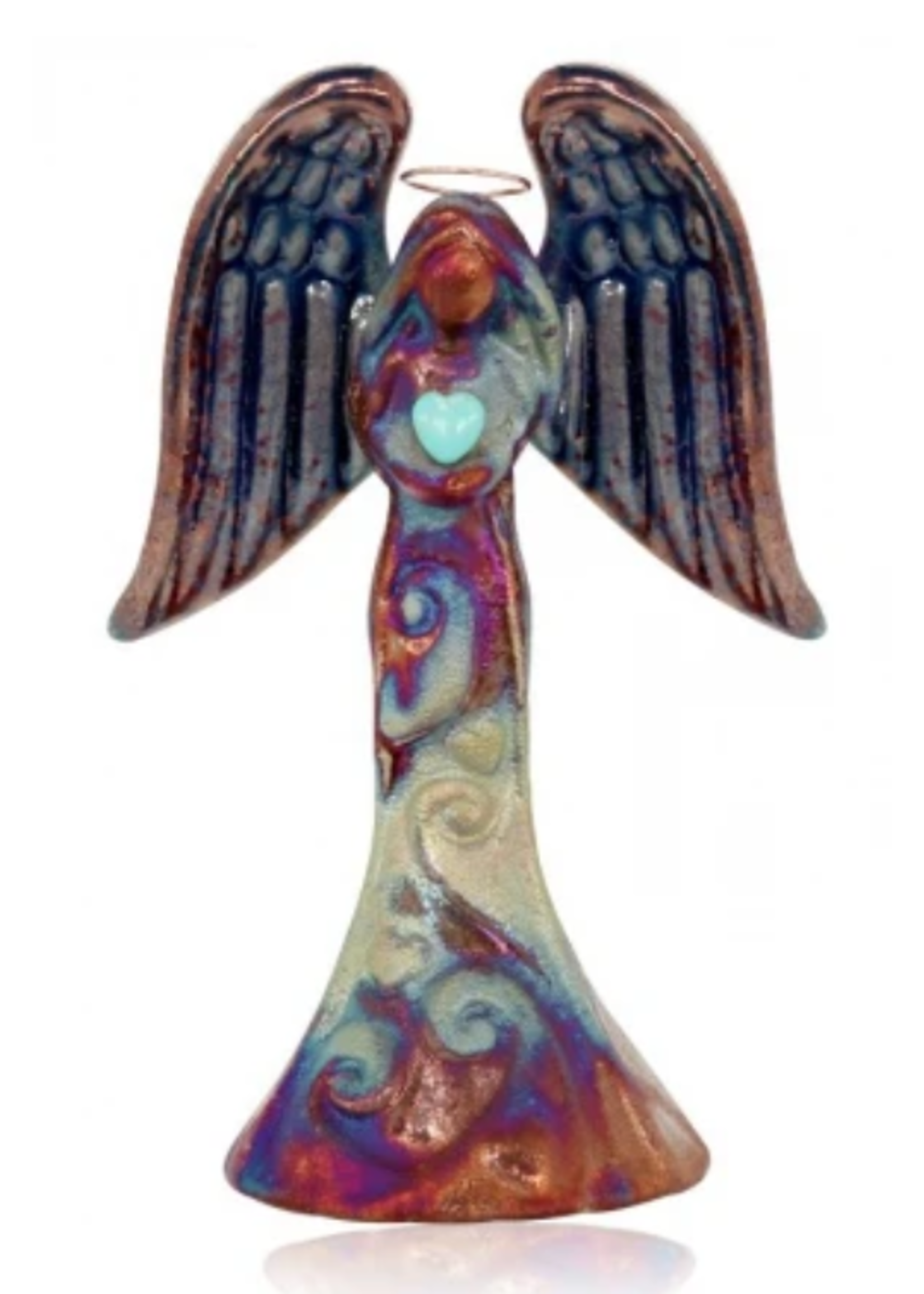 ANGEL 4" Raku Handmade with Turquoise Heart