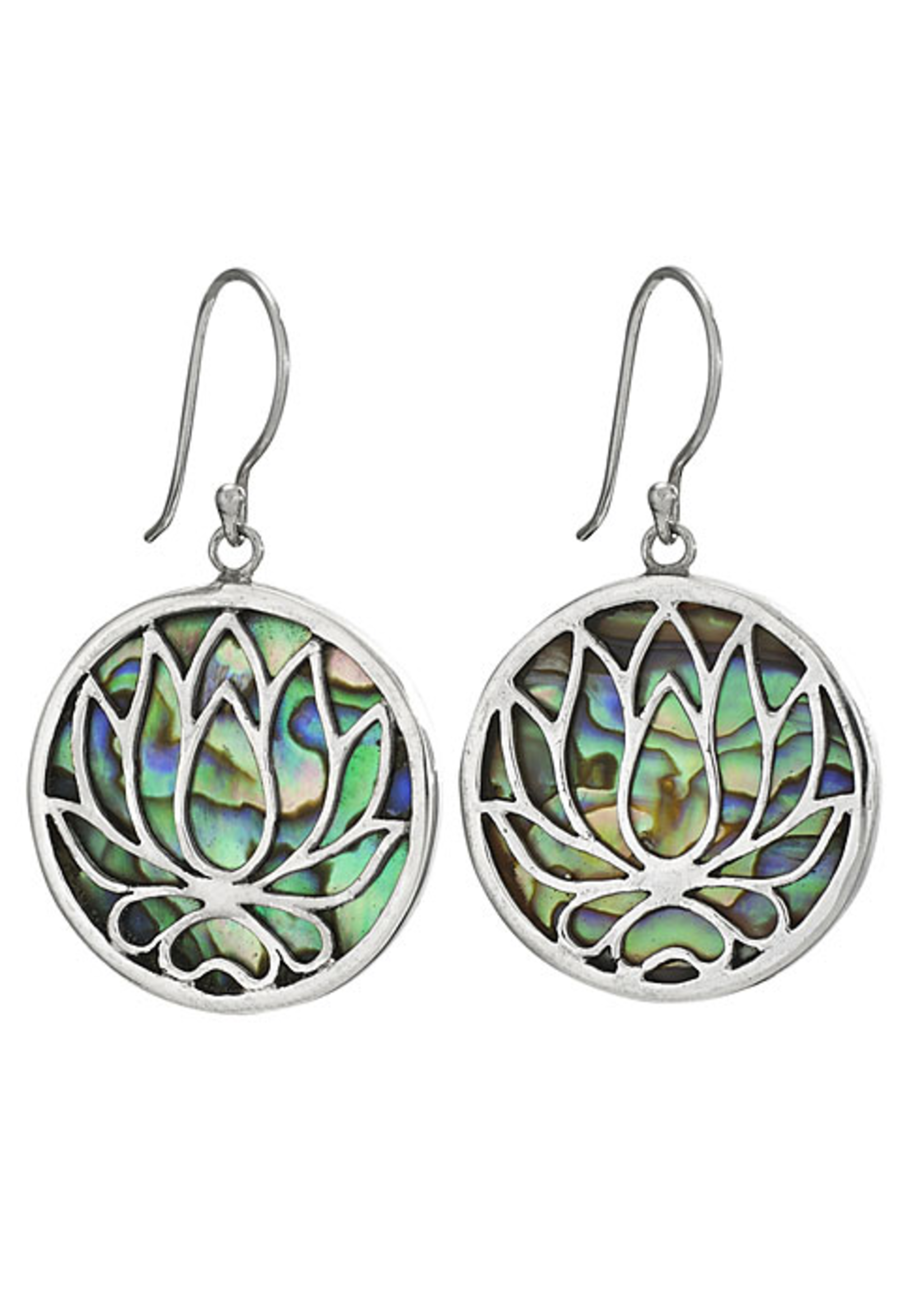 Earrings Lotus Cut Out Overlay Rnd Paua Shell