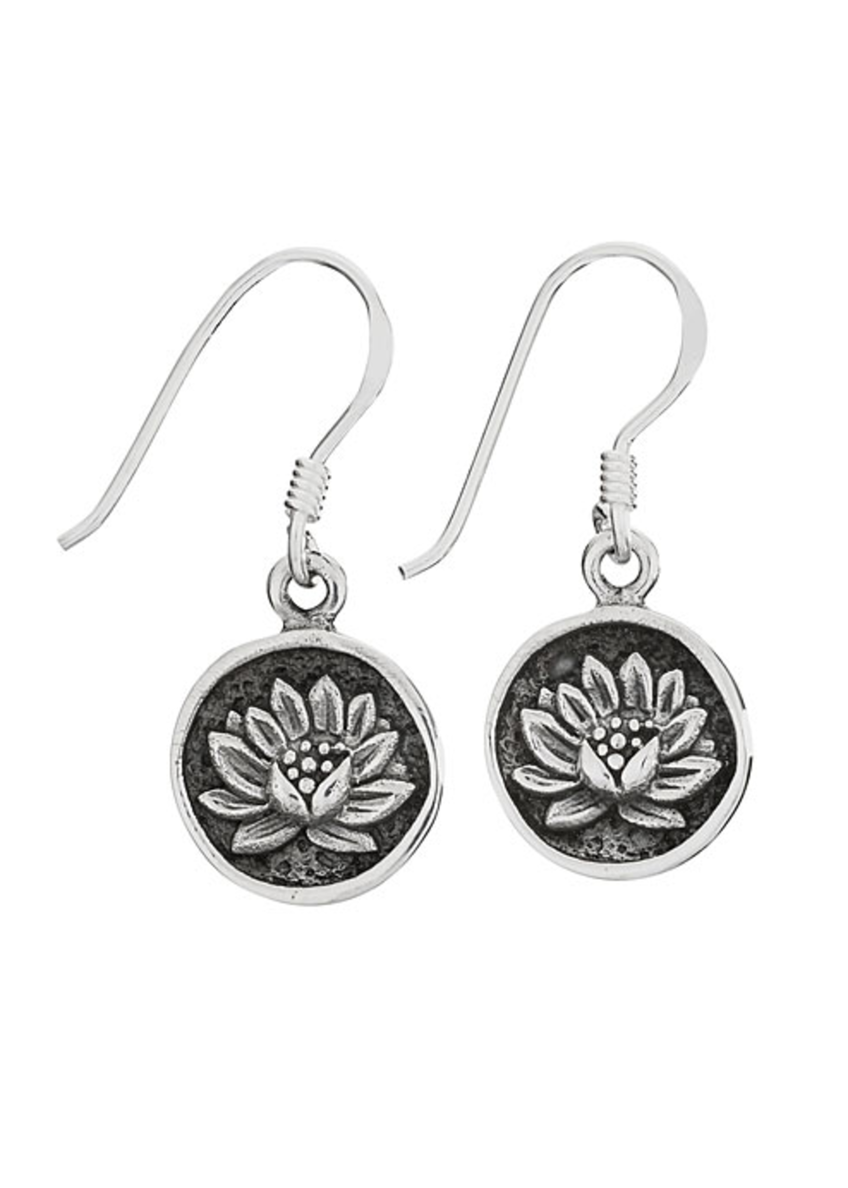 Earrings SS Oxid Raised Round Lotus